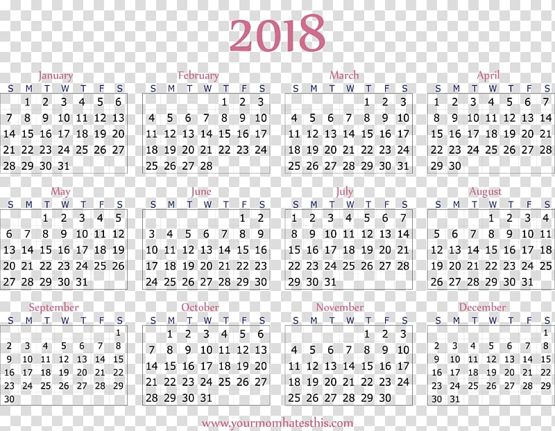 2018 calendar, Julian calendar Calendar date Soviet calendar, calendar 2018 transparent background PNG clipart