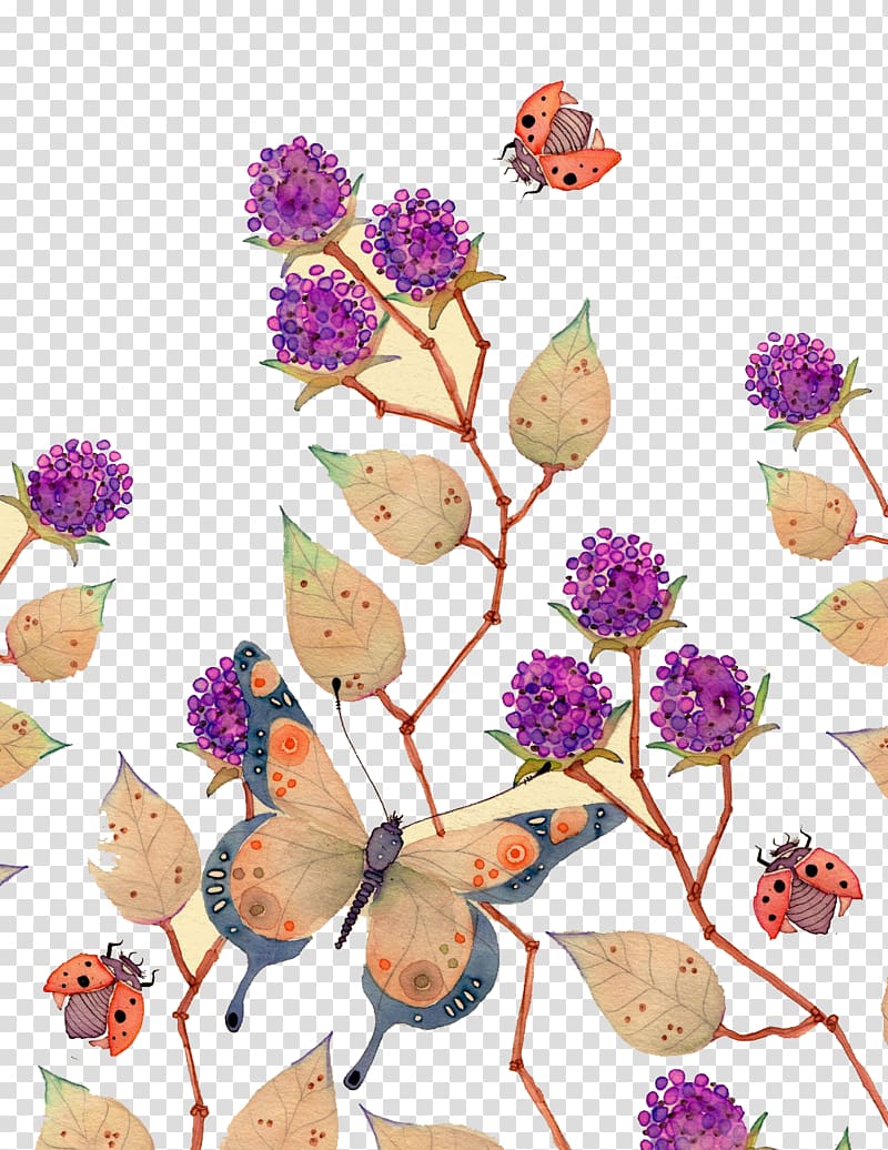 Watercolor painting Illustrator Illustration, Purple butterfly flower decoration transparent background PNG clipart