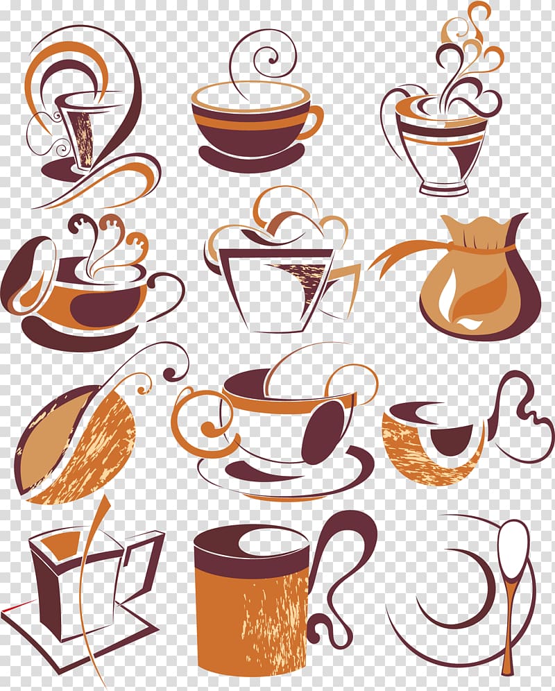 kitchenware illustration, Turkish coffee Cappuccino Cafe Coffee cup, Artwork coffee element transparent background PNG clipart