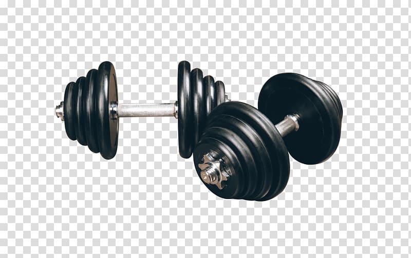 two black dumbbells, Dumbbell Weight training Bodybuilding Barbell Fitness Centre, Fitness barbell transparent background PNG clipart