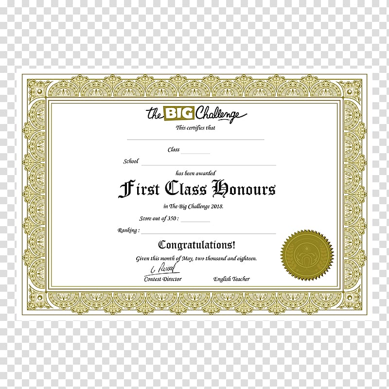 Diploma Prize The Big Challenge Academic certificate Competitive examination, others transparent background PNG clipart