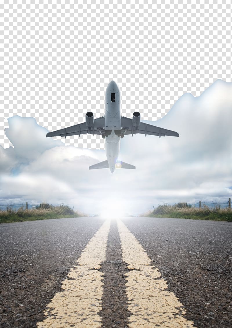 aircraft taking off and runway clouds transparent background PNG clipart