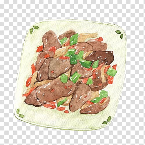 Xi An Chinese cuisine Watercolor painting Food Illustration, Fried tongue hand painting material transparent background PNG clipart