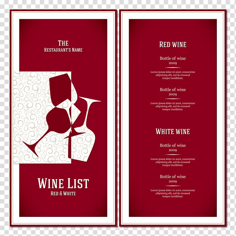 red background with wine list text overlay, Red Wine Cafe Wine list Menu, drinks menu design transparent background PNG clipart
