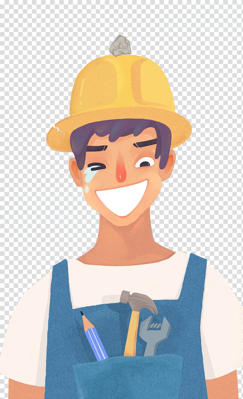 Construction worker Architectural engineering Laborer Building material, Construction worker helmet painted stone sweat transparent background PNG clipart