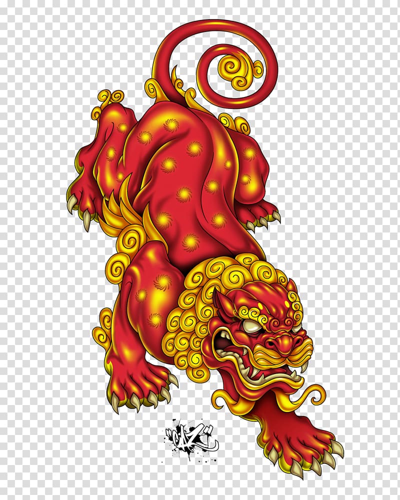 red foo dog , Japan Chinese guardian lions Tattoo Irezumi, lion dance transparent background PNG clipart