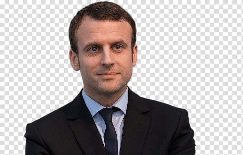 man wearing black notched lapel blazer and black neck tie, Emmanuel Macron Thinking transparent background PNG clipart
