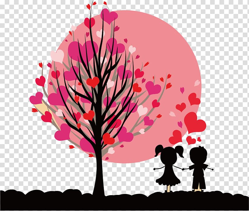Month February Love Happiness, Tree of hearts and love for children transparent background PNG clipart