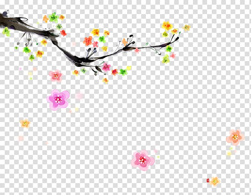 Plum blossom Gongbi Illustration, Plum flower transparent background PNG clipart