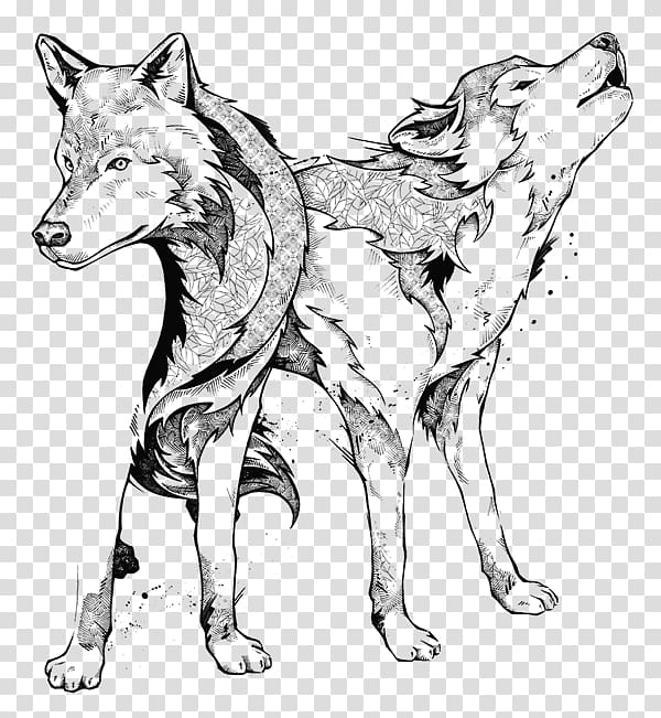 Gray wolf Line art Manic Botanic: Zifflin\'s Coloring Book Black and white Drawing, black and white wolf transparent background PNG clipart