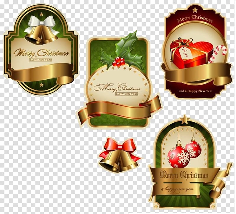 Christmas ornament Label Sticker, Merry Christmas icon set transparent background PNG clipart