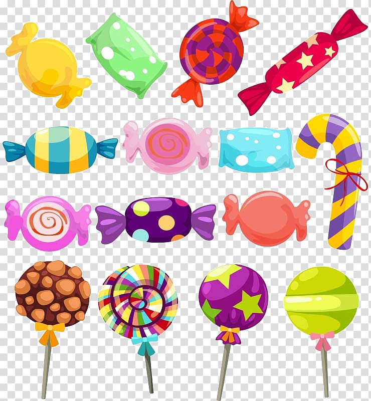 assorted-color candies and lollipops illustration, Lollipop Gummi candy Candy cane , candy transparent background PNG clipart