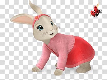 white rabbit wearing pink jacket, Lily Bobtail Playing With Ladybug transparent background PNG clipart