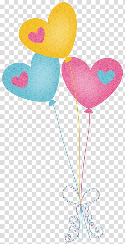 three assorted-color heart balloons illustration, Toy balloon Drawing , heart transparent background PNG clipart
