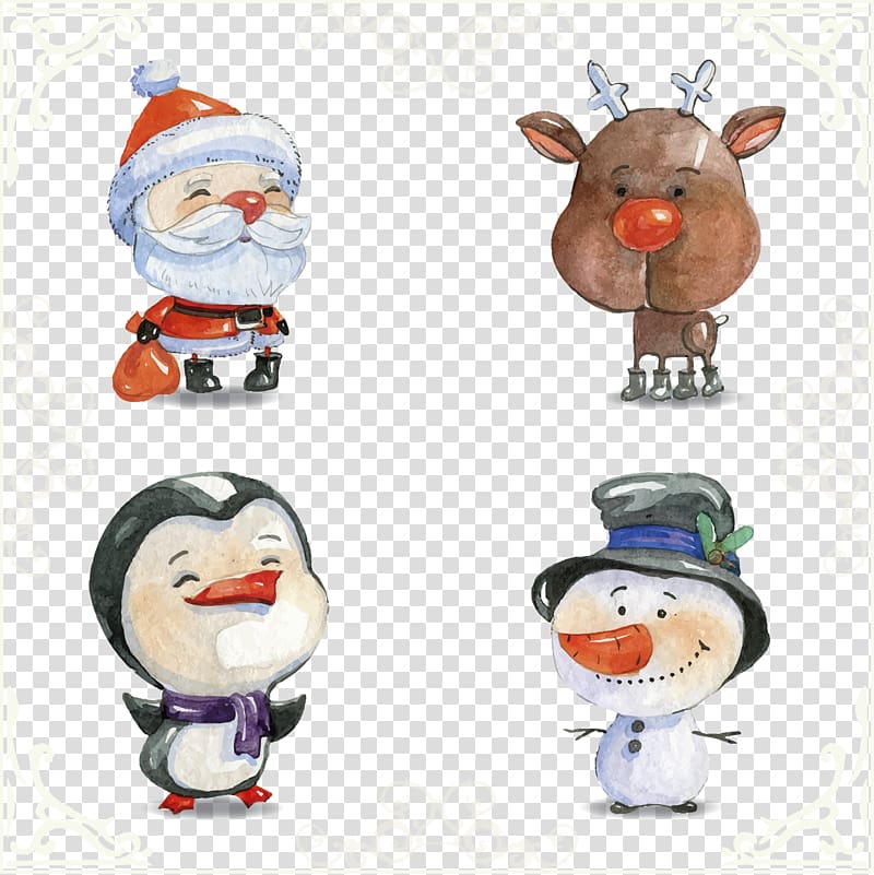 Pxe8re Noxebl Reindeer Santa Claus Christmas Watercolor painting, Christmas snowman painted watercolor transparent background PNG clipart