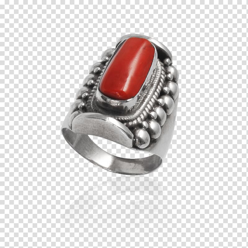 Ring Red Coral Gemstone Tanzanite Silver, silver ring transparent background PNG clipart