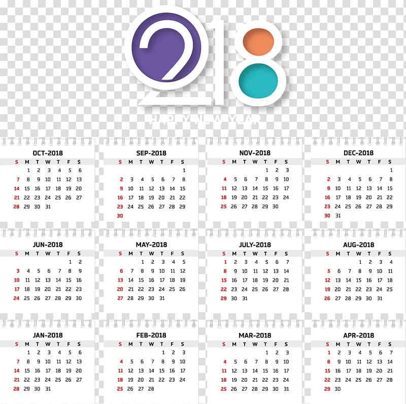 Calendar Computer file, Loose leaf effect 2018 calendar transparent background PNG clipart