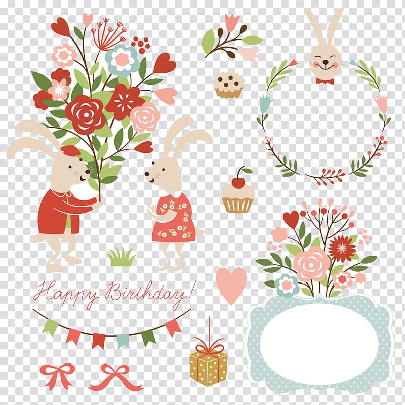 Icon, Theme birthday border and rabbits transparent background PNG clipart