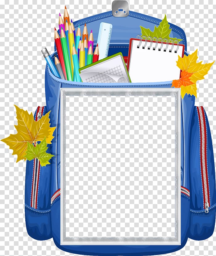 school supplies in blue backpack illustration, School Frames IQ школа, центр интеллектуального развития Diploma, school transparent background PNG clipart