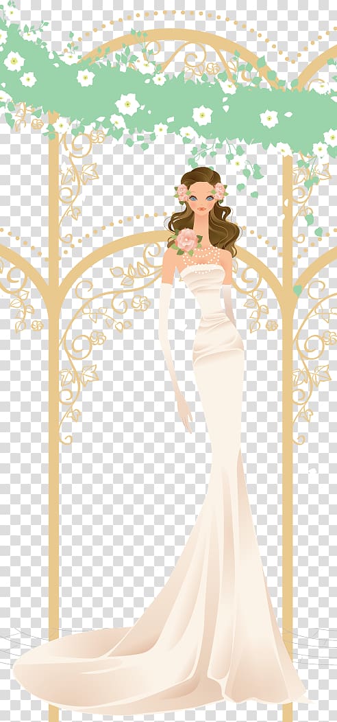 woman in white strapless gown illustration, Bride Contemporary Western wedding dress, Elegant wedding bride material transparent background PNG clipart