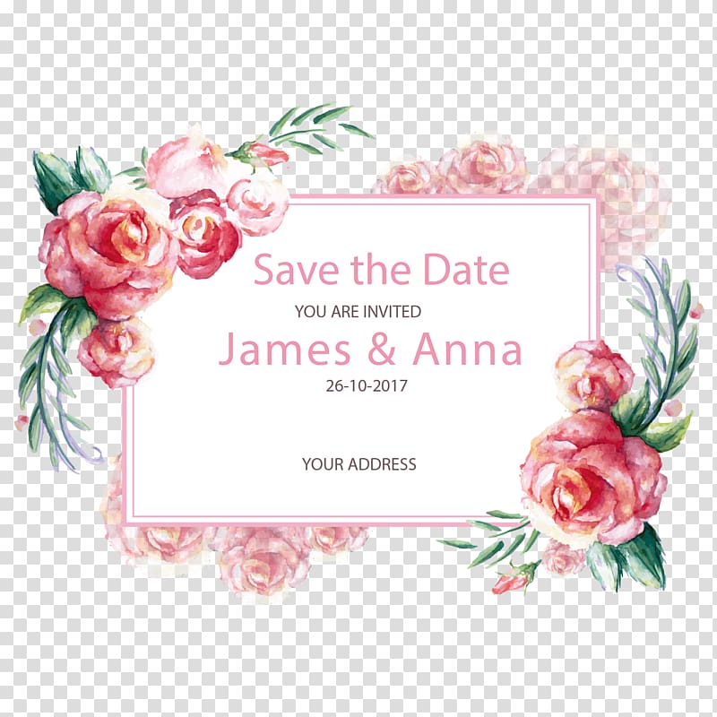 26-10-2017 save the date you are invited James & Anna , Rose Wedding Pink Paper Flower, hand-painted lace decoration transparent background PNG clipart