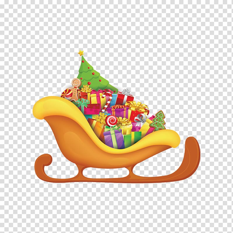 Santa Claus Christmas decoration Gift, Golden Christmas gift creative Free sleigh buckle transparent background PNG clipart