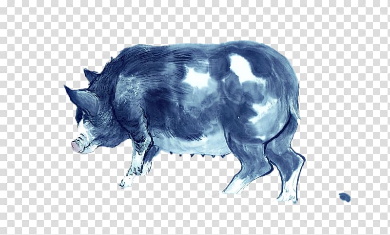Domestic pig u53e4u756b Chinese painting Ink wash painting, Draw out the wild boar transparent background PNG clipart