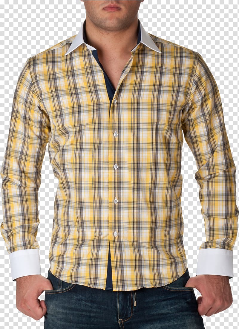 man wearing yellow and black plaid sport shirt, T-shirt Dress shirt Clothing, Dress shirt transparent background PNG clipart