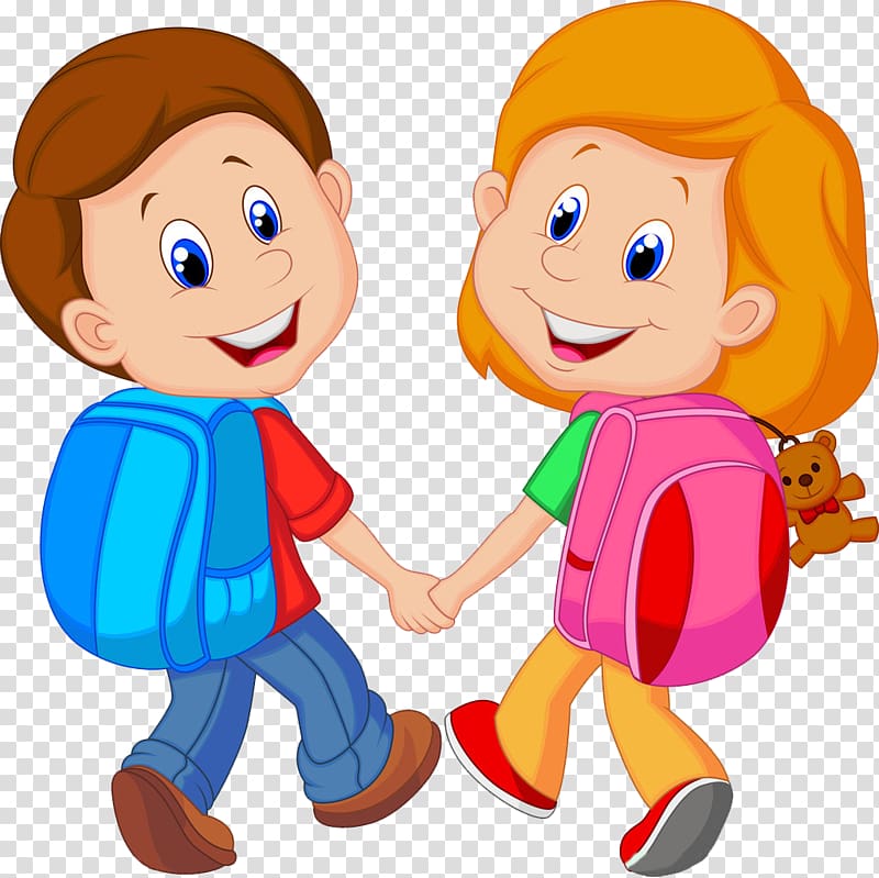 Boy and girl with backpacks, Backpack Child Cartoon , Little
