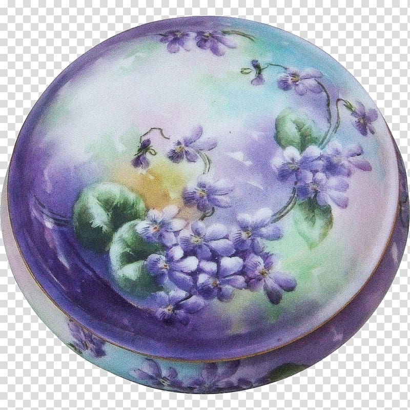 Plate Porcelain Purple, hand painted flower decorative box transparent background PNG clipart