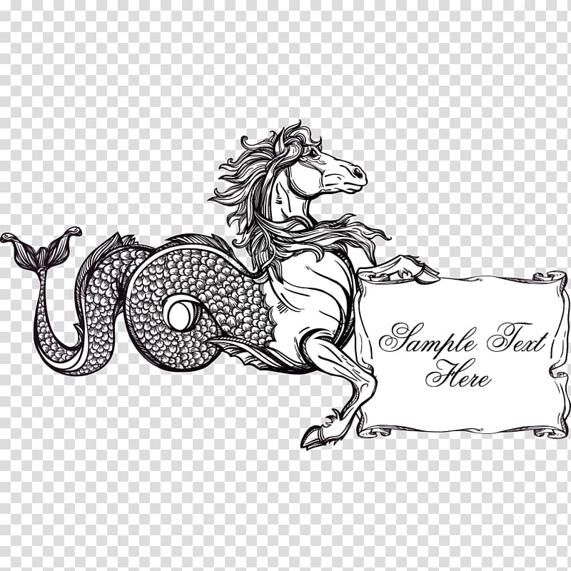 Horse Drawing Hippocampus Kelpie, Monster horse tail transparent background PNG clipart