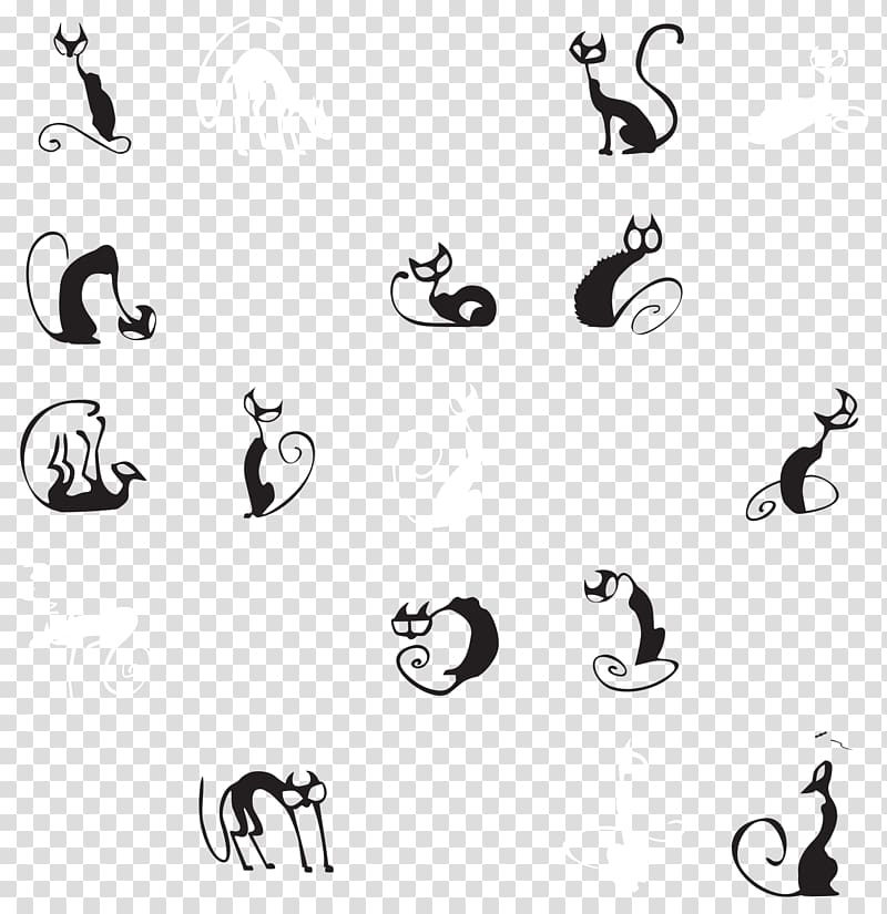 Cat Black and white Drawing Illustration, Abstract cat collection transparent background PNG clipart