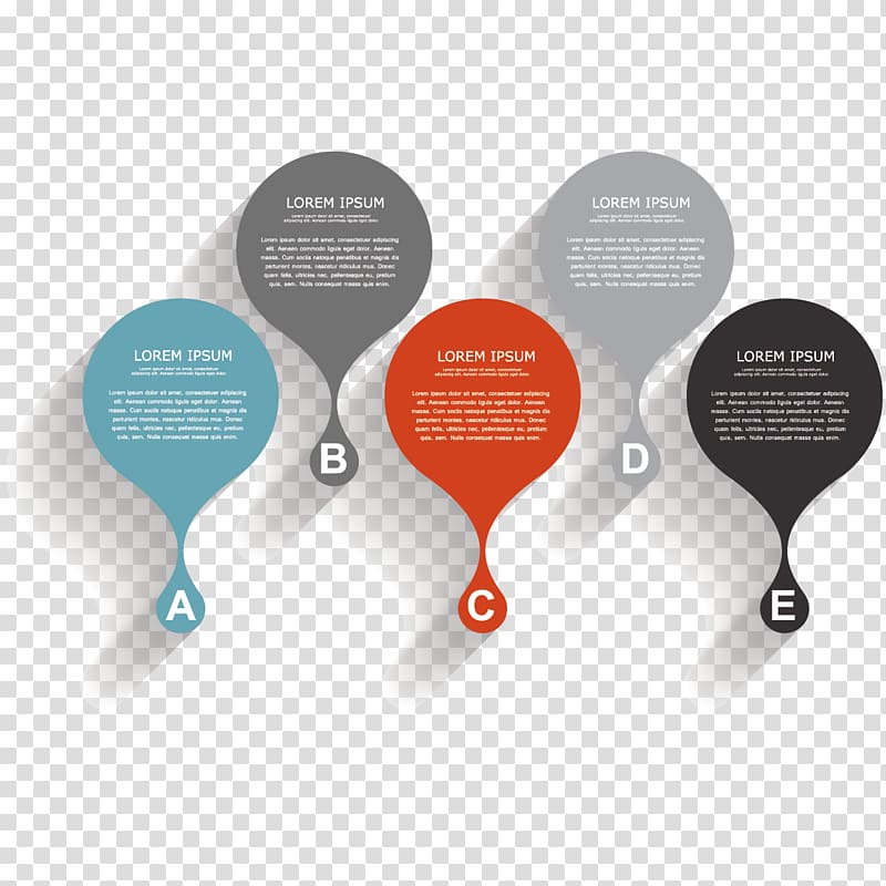 five assorted-color balloons with dummy text illustrations, Infographic Diagram Chart, Teardrop-shaped infographic transparent background PNG clipart