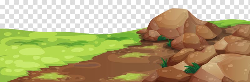 , Grass and Stones Ground , brown rocks surrounded by green grass illustration transparent background PNG clipart