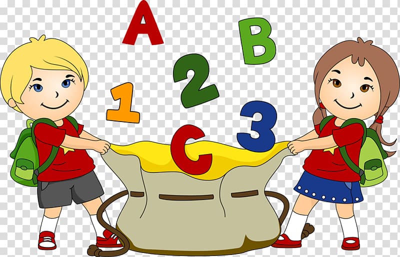 boy and girl with flying letters and numbers , School Child Student , Hall Monitor transparent background PNG clipart