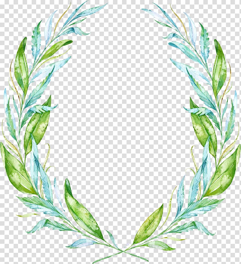 green and blue green leaf plant decor, Leaf Watercolor painting Wreath Drawing, Tree ring transparent background PNG clipart