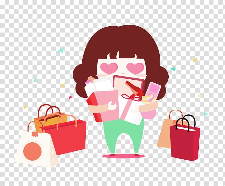 Chinese New Year Cartoon Singles Day Taobao, Women shopping to buy gifts transparent background PNG clipart