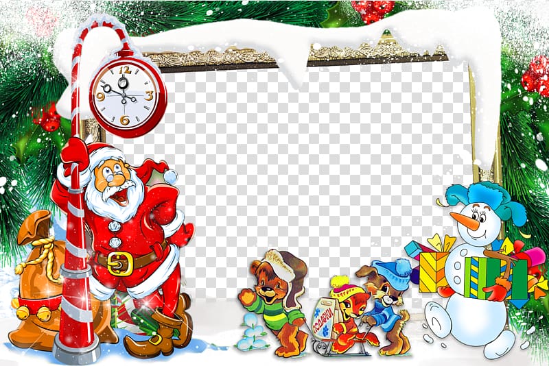 Santa Claus Christmas New Year montage, Christmas Border transparent background PNG clipart