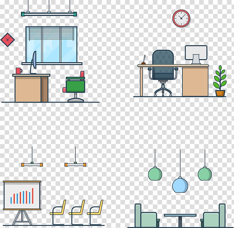 Table Chair Office Conference Centre, Four different office space material transparent background PNG clipart