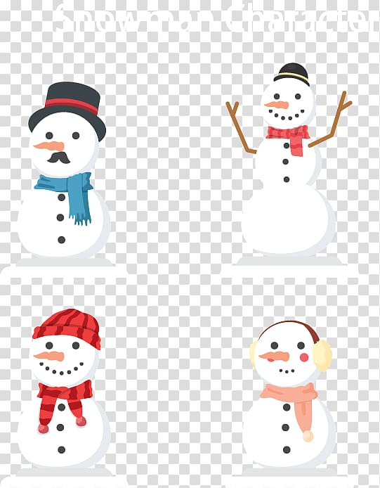 Cartoon Snowman Winter Illustration, Four snowman transparent background PNG clipart