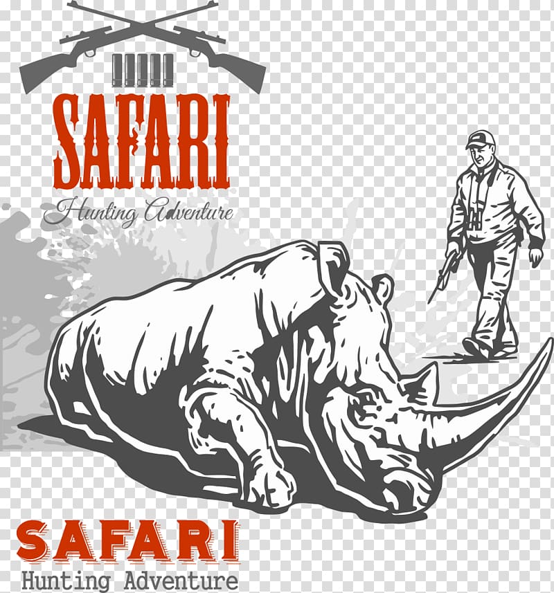 Hunting Euclidean Illustration, Hunter and the rhino transparent background PNG clipart