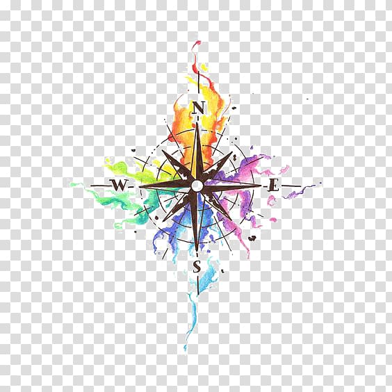 compass illustration, Abziehtattoo Compass Idea Watercolor painting, Cartoon compass transparent background PNG clipart