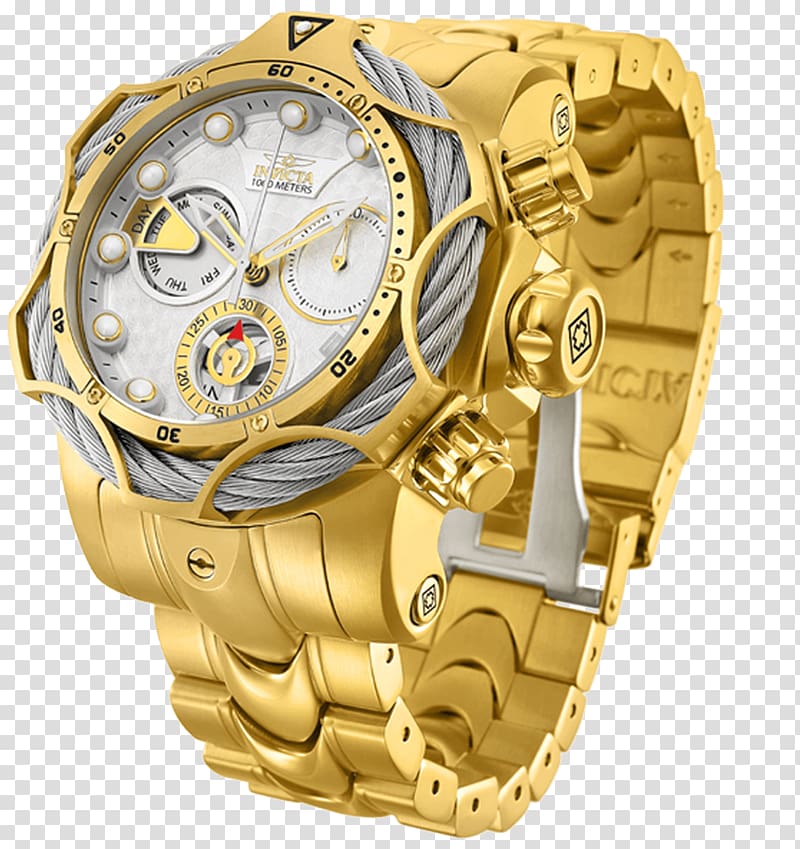 Gold Invicta Watch Group Jewellery Skeleton watch, gold transparent background PNG clipart
