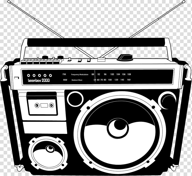 1980s Boombox Compact Cassette , painted radio transparent background PNG clipart