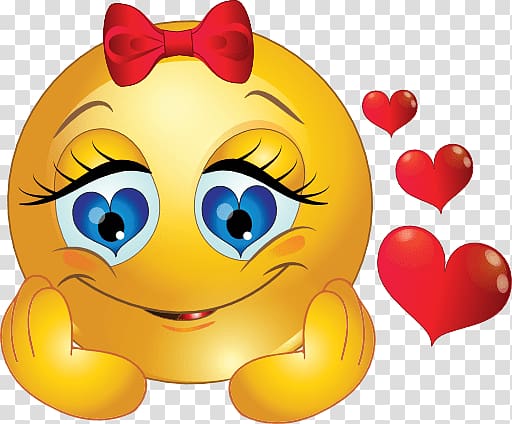 yellow emoji with red hearts and ribbon illustration, Emoticon She Is In Love transparent background PNG clipart