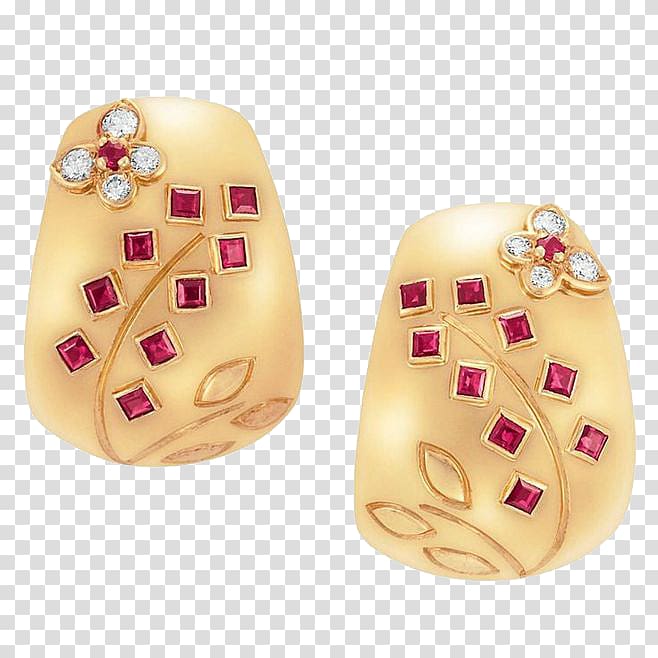 Earring Ruby Diamond Gold, Ruby gold earrings transparent background PNG clipart