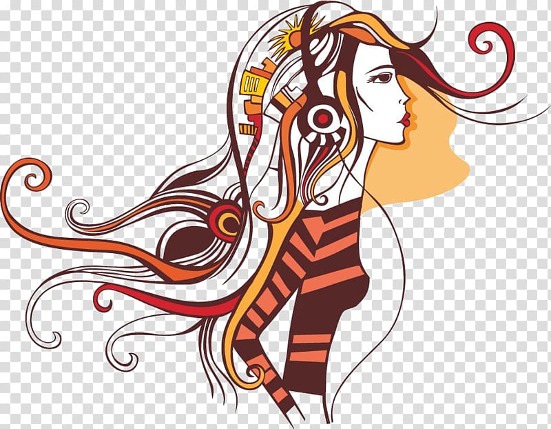 Woman Drawing Girl Illustration, Long hair fluttering transparent background PNG clipart
