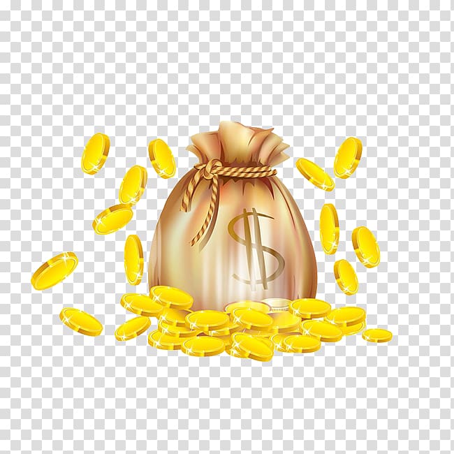 Gold coin Finance Cartoon, Gold purse transparent background PNG clipart
