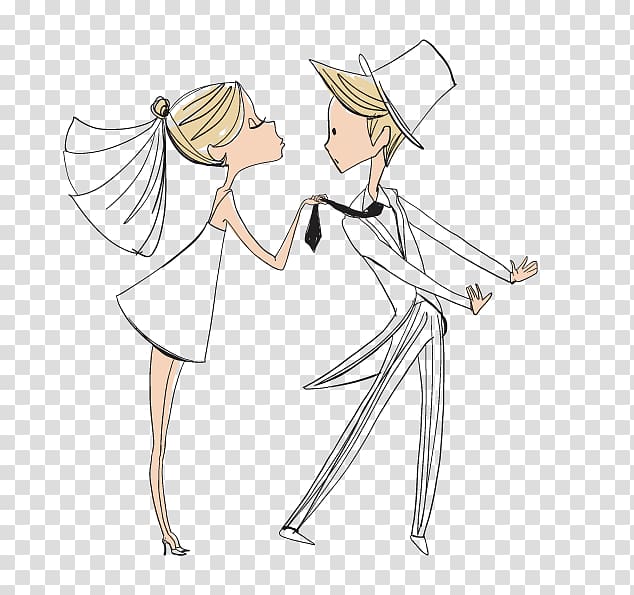 man and woman kissing illustration, Cartoon Marriage Wedding Illustration, Bride and groom transparent background PNG clipart