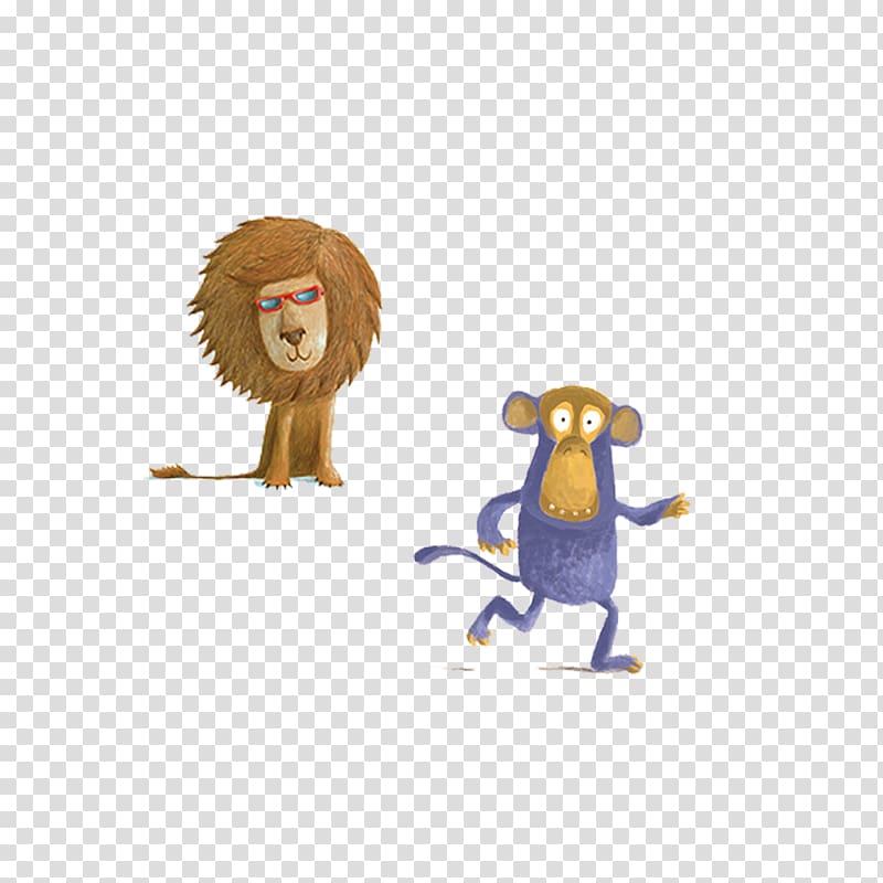 Cartoon Illustrator Illustration, Hand-painted animals lions and monkeys transparent background PNG clipart